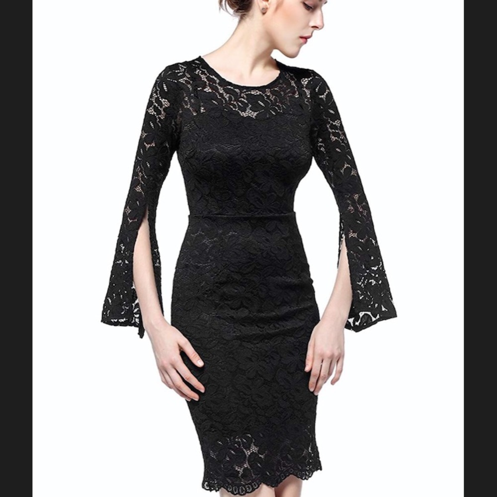 NWT black lace fitted dress